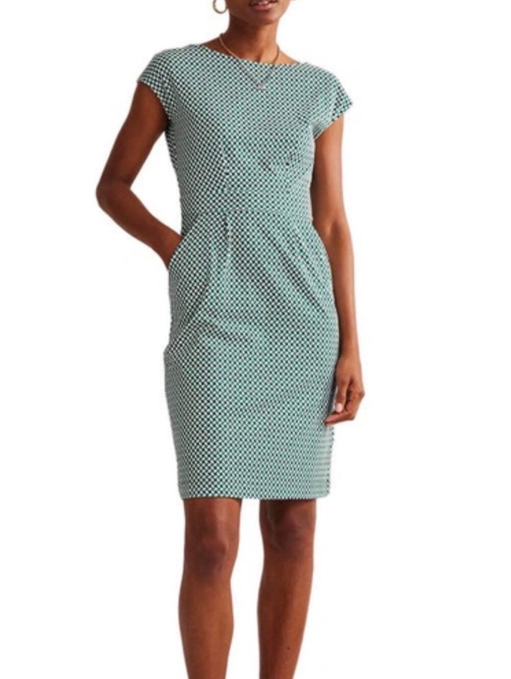 Boden Florrie Jersey Dress Blue Green Geometric Print Size 2P Petite